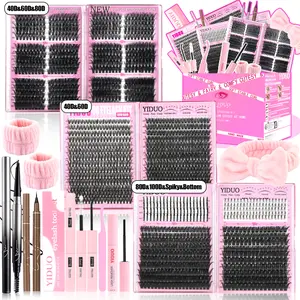 1660pcs YIDUO Kit Full 40D+50D+60D+80D + Spiked & Bottom Lashes Gift Set Individual Lash Kit with Left&Right Lash Extensions 10-20mm with Double-ended Eyebrow Pencil, Waterproof Eyeliner, Bond and Seal Kit, Diy Eyelash Extensions