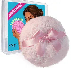 6" Large Powder Puff for Body Powder, Soft Body Dusting Powder Puff with Container, Washable, Quick Even Application, Pink