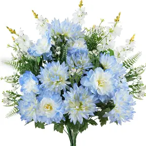 2 Bundles Blue Carnations Bouquet 19.8" Large Silk Flowers with Hydrangea Peonies Summer Artificial Floral Arrangements Bulk for Wedding Cemetery Grave Home Indoor Table Decor
