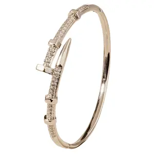1pcs18K Gold-plated Bracelet Creative Nail Zirconia Exquisite Titanium Steel Micro-inlaid Zirconia Nail Bracelet Men'S Winding Snake Open Bracelet Suitable For Daily Wear Holiday Wedding Gift For Friends