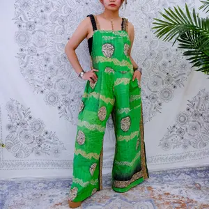 One of a Kind Kantha Wide Leg Jumpsuit, Boho Hippie Vintage Upcycled Overalls, Handmade Dungarees, Bib Rompers with Pockets, Bohemian 90s Style Overalls, Flowy Jumpsuit, Hand Stitched, Vintage Fashion, Cotton Jumpsuit