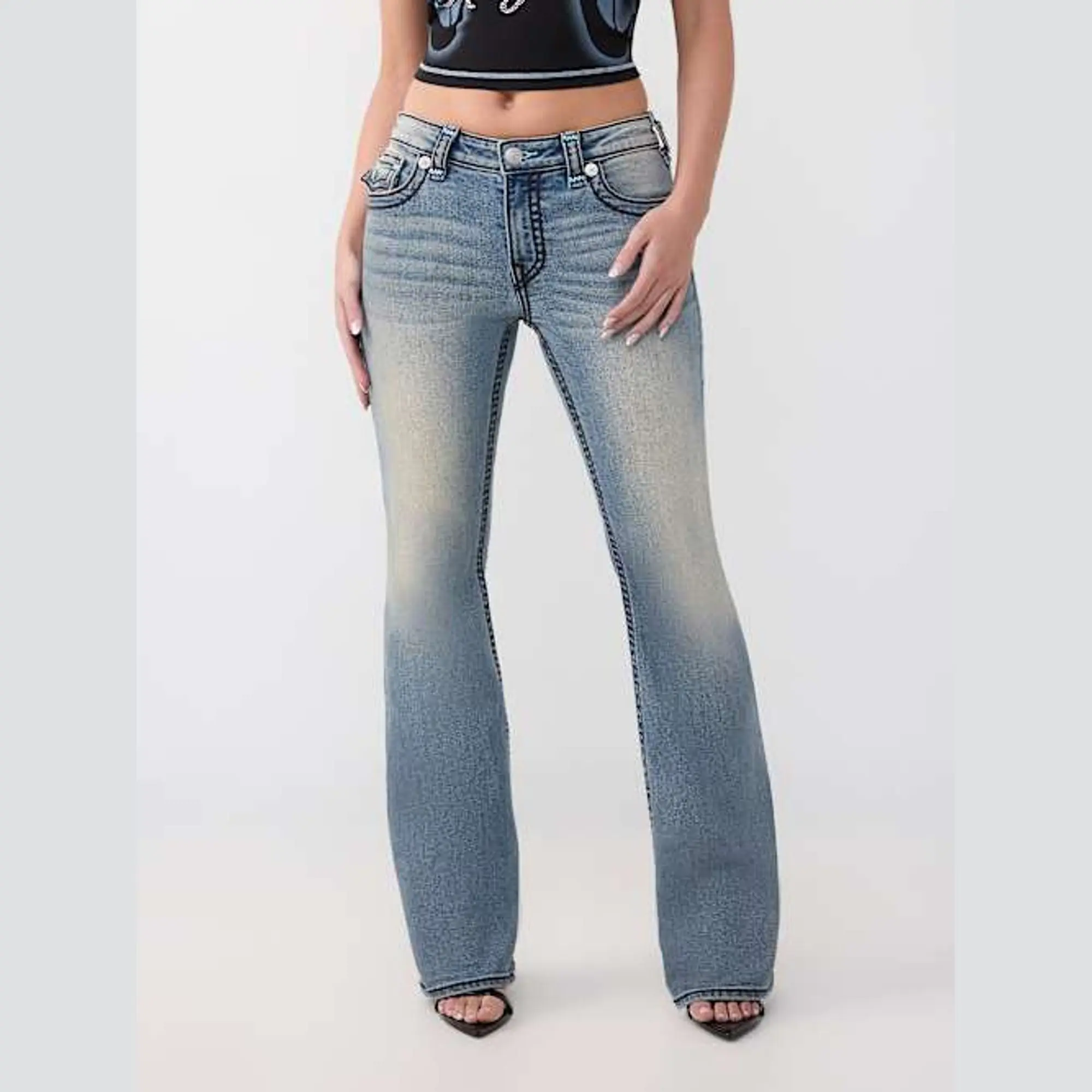 True Religion Women's Becca Mid Rise Super T Flap Bootcut Jean