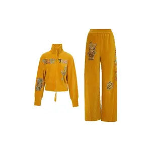 TCH - Cartoon | Hot Drill | Fashion | Elegant | Yellow | Jacket and Casual Pants Set | Women