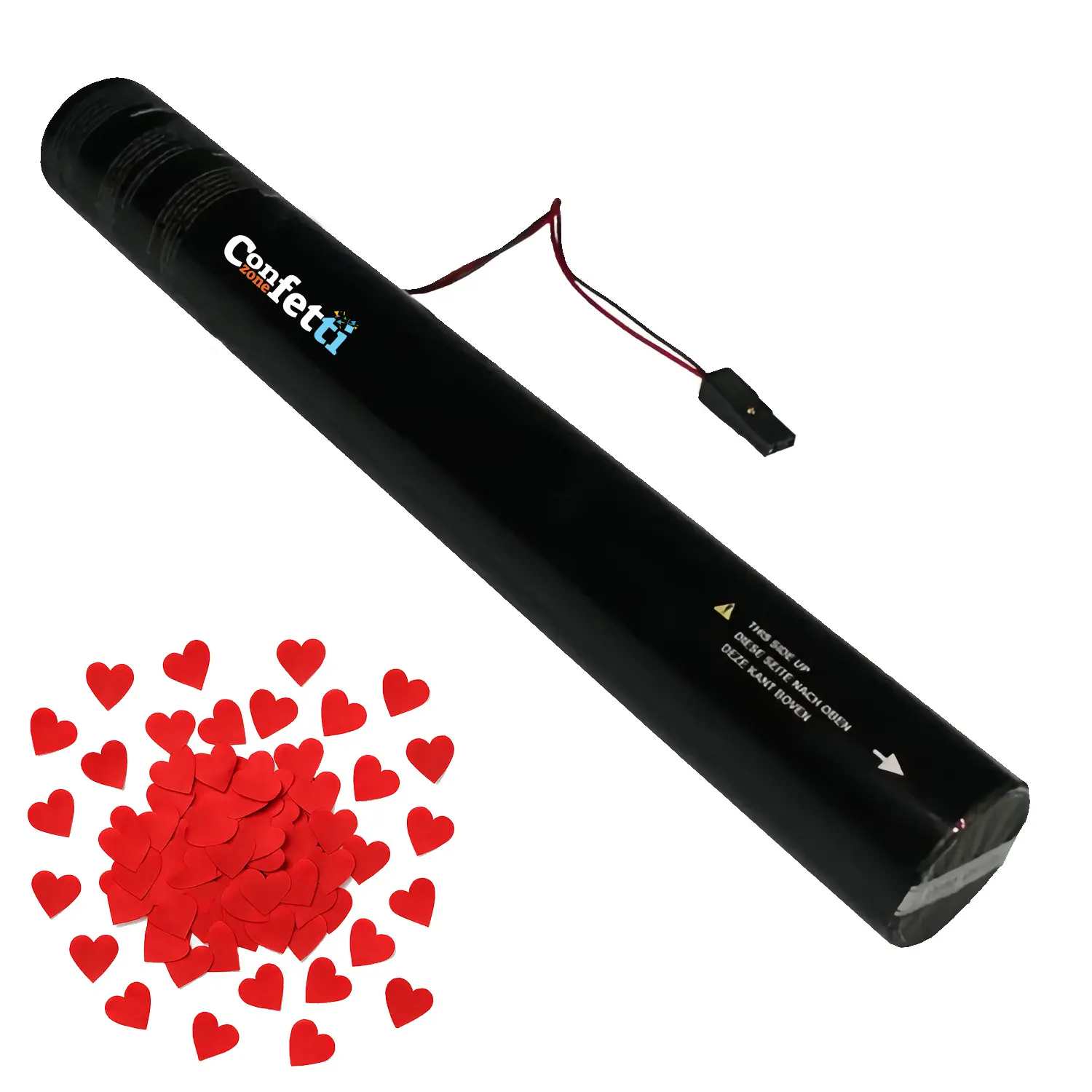 16" Single-Use Electric Red Prefilled Heart Tissue Confetti Cannon - Romantic Festive Party Supplies for Weddings, Intimate Venues to Create Unforgettable Atmosphere, Prefilled Barrel