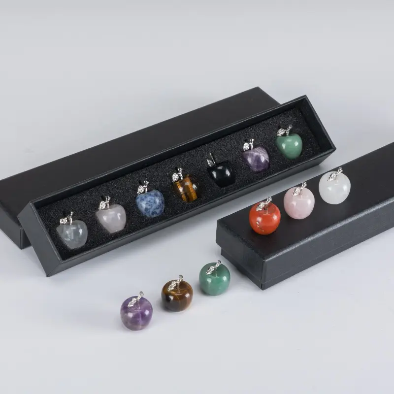 【Summerfinds】Joytutus 7-Piece Natural Crystal Apple Set, Hand-Carved Healing Crystals with Amethyst, Rose Quartz & Gift Box, Gemstone Decor for Home, Office & Car Dashboard