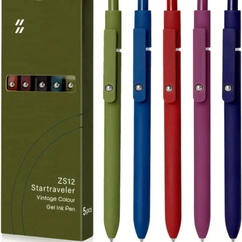 Startraveler Morandi Gel Pens Vibrant Dark Tone 0.5mm Fine Point Set of 5 Quick-Dry Black Ink Ergonomic Grip Ideal for Journaling Notes Sketching