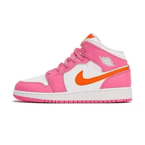 Nike Air Jordan 1 Mid Pinksicle Safety Orange Youth / Women’s Perfect Shoe Fashion Footwear Walking Sneakers Casual Girl