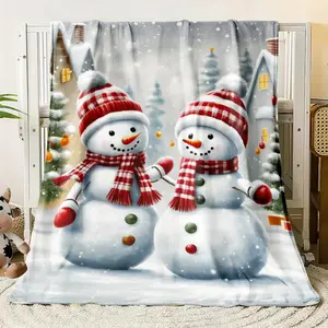 Cozy Christmas Snowman Flannel Throw Blanket - Lightweight, All-Season Knit Fleece for Sofa, Bed, Travel - Soft Polyester Fabric, Machine Washable - Ideal Gift for Family and Friends