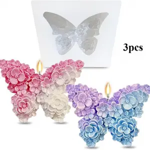 3 silicone flower butterfly candle molds - Flower design, suitable for candles and home decoration, candle making materials, decorative crafts, elegant crafts, high-quality craft materials, Handmade Crafts