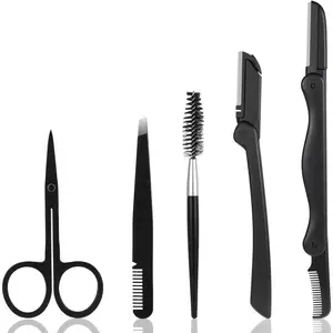 Eyebrows Razor, 5-in-1 Eyebrow Set, Eyebrows Trimmer Kit, Professional Eyebrow Grooming Set Including Comb Tweezers, Scissors, Brow Razors, Brush for Women and Men