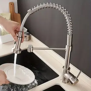 Stainless Steel Pull-Down Kitchen Sink Faucet, 360° Rotating Spray Head, 2 Water Modes, Single Hole Installation, Modern Design