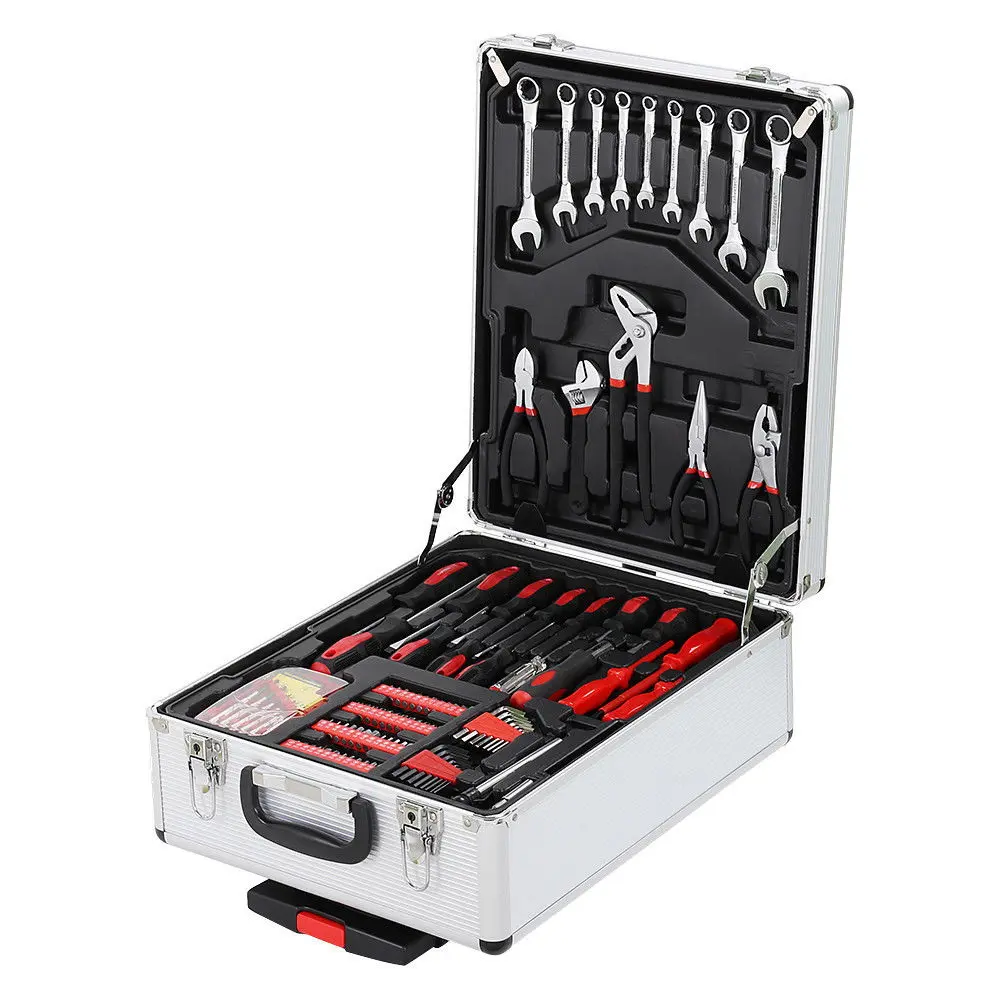 799Pcs Multi-Purpose Repair Hand Tool Kit, Heavy Duty Silver Aluminum Trolley Storage Case With Wheels, Complete Socket, Wrench, Plier & Screwdriver Set, Portable Rolling Hardware Tool Box For Garage, Workshop & Household Use