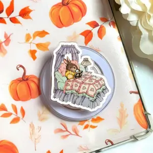 Cozy Bunny Reading in Bed MagSafe Phone Grip, Magnetic Phone Holder Stand, Cute Bookish Cottagecore Accessory, Kindle Grip, Reader Gift for Her