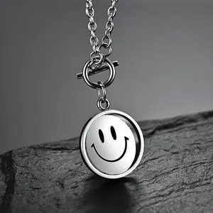 GTHIC Crying And Smiley Rotatable Necklace Stainless Steel Fashion Jewelry for Men and Women Daily Wear