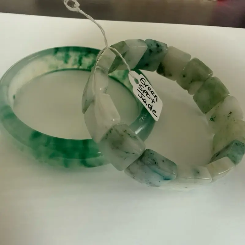 Green Spot Jade Bangle & Bracelet Set
