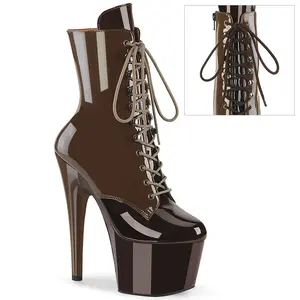Women's Pu Lace Footwear, 7-in Platform Heels, ADORE-1020DC Mocha-Coffee Boot