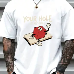 Your Hole Is My Goal Cartoon Cube Tee - Oversized Streetwear Cotton T-Shirt, Super Soft Breathable Summer Top with Funny Graphic Print and Bold Lettering - Perfect Gift for Hip Hop Fans, Skate Lovers, and Casual Outfit Enthusiasts
