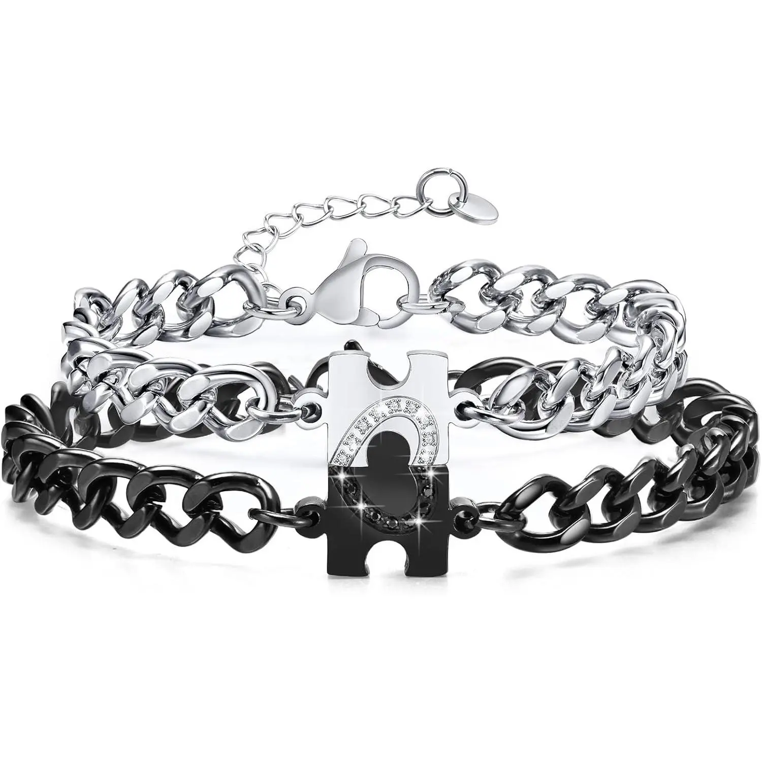 Matching Bracelets for Couples : Long Distance Relationship Gifts Puzzle Heart Stainless Steel Bracelets for Women Men His Hers Bracelets Set for Bf gf Husband Wife Friends Anniversary Promise Gift - Home Improvement