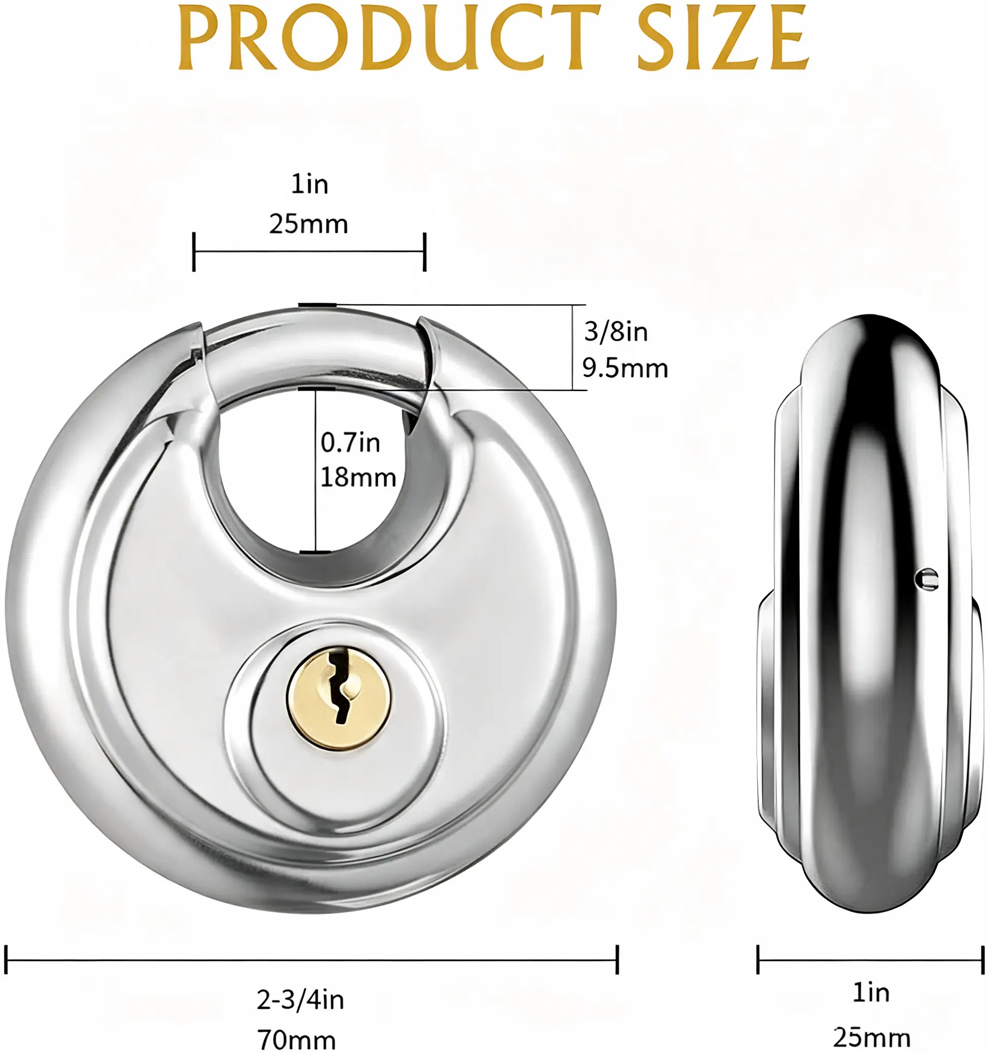 2 Pack & 1 Pack Rustproof Disc Lock with Hardened Shackle, Anti-Pry Stainless Steel Padlock for Outdoor Shed, Gate and