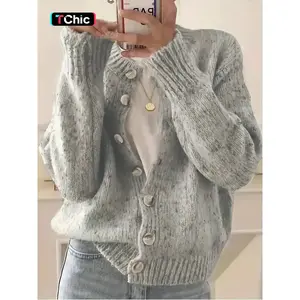 Women's Button Knit Cardigan, Colorful Wave Dot Design, Elegant Simple Casual Style, Fashionable Women's Spring Fall Knit Jacket
