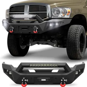 Front Bumper w/Winch Plate for 2006-2008 Dodge Ram 1500(Excluding Mega Cab),2006 2007 2008 Truck Steel Bumper w/LED Lights, D-rings