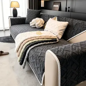 Solid Color Cotton Velvet Sofa Cover, Quilted Simple Modern Sofa Cover, Anti-Slip Sofa Cushion Cover for Home Living Room & Bedroom, Sofa Slipcover