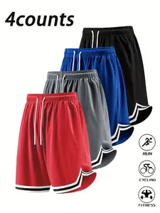 4pcs Casual Sports Basketball Shorts, Quick-Dry Warm-Up Shooting Running Pants, Fitness Training Shorts, Comfortable and Durable, Drawstring Shorts