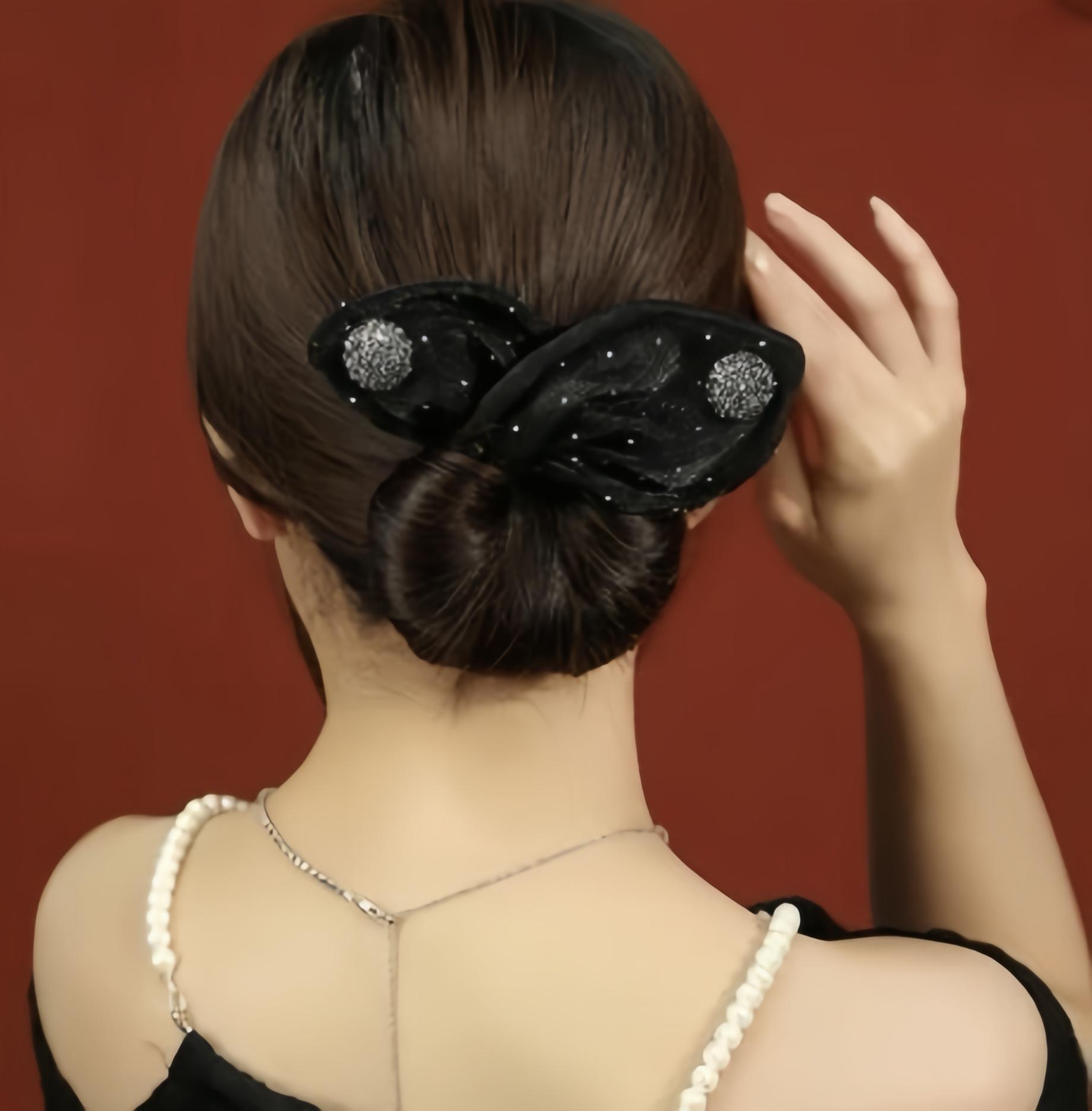 New-Twist Clip Hairpin Hair Accessory Tool Lazy Bun Hairstyle Tool Women's Bow Hair Accessory with Sparkling Rhinestones
