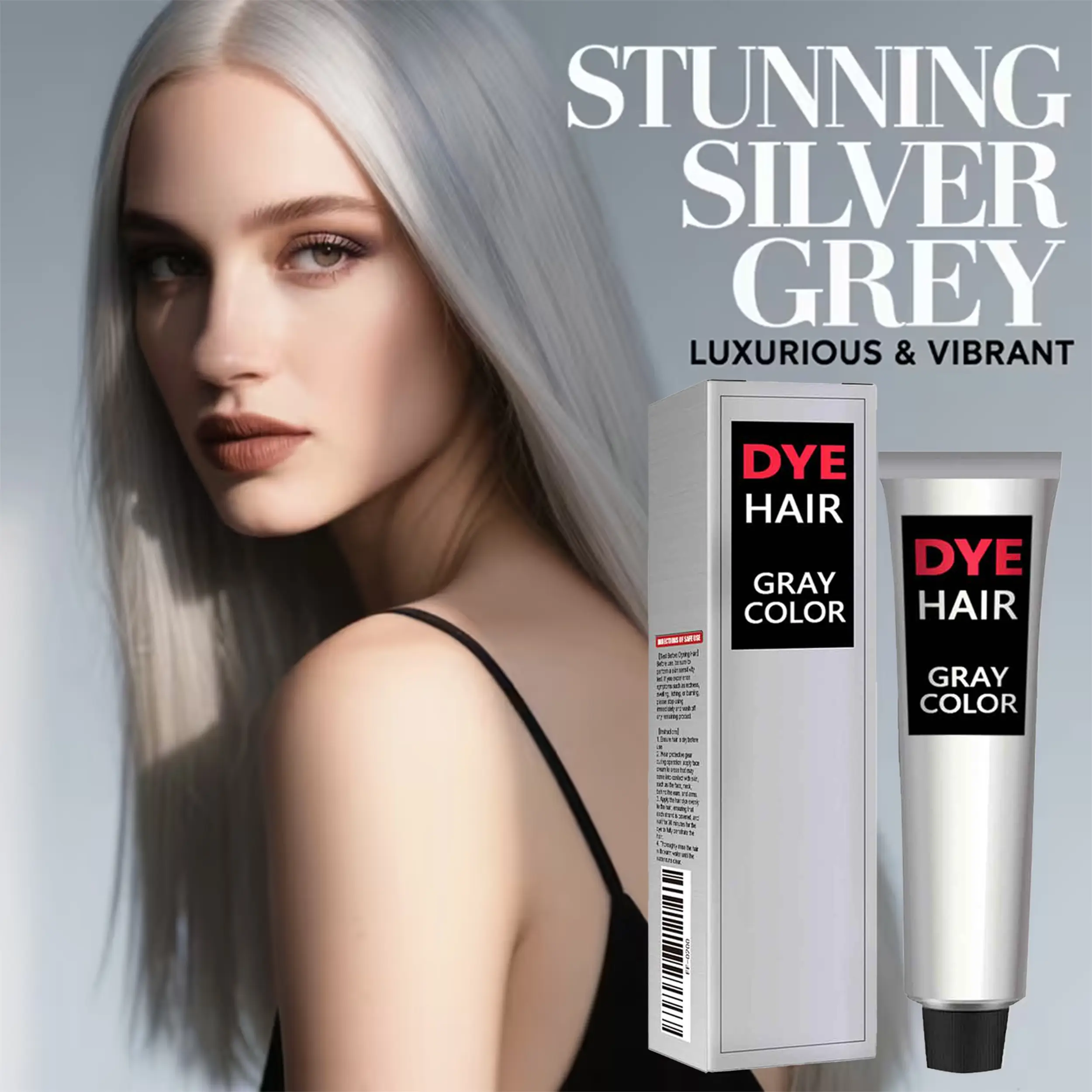 3.38 oz Silvery Gray Natural Hair Dye Cream,Fashion Silvery Hair Dye,Instant Natural Harmless Hair Color Cream,Unisex Fashion Dye for All Hair Types,Perfect As a Holiday Gift