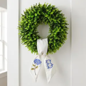 20 Inch Boxwood Wreath for Front Door Spring Summer Year Round Farmhouse Porch Decor Multi Occasion Personalized Monogram Embroidered Wreath