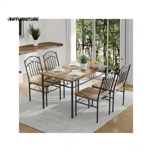 High quality  5 Piece And 4 Retro Industrial Dining Room Chairs Compact Space Saving W Wood Tabletop Kitchen Table Set For Small Spaces Cloakroom Decor