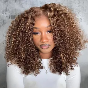 Simidola Put On Go Blonde Highlight Wig Brown Glueless Lace Closure Bouncy Kinky Curly 4x6 HD Lace Wig Human Hair Wig Pre Wig On Clearance