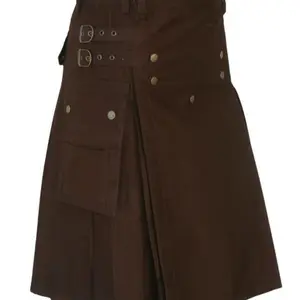 Men's Scottish Utility Kilt Cotton Cargo Pockets Skirt Highlander kilt Traditional Menswear Choclate Brown