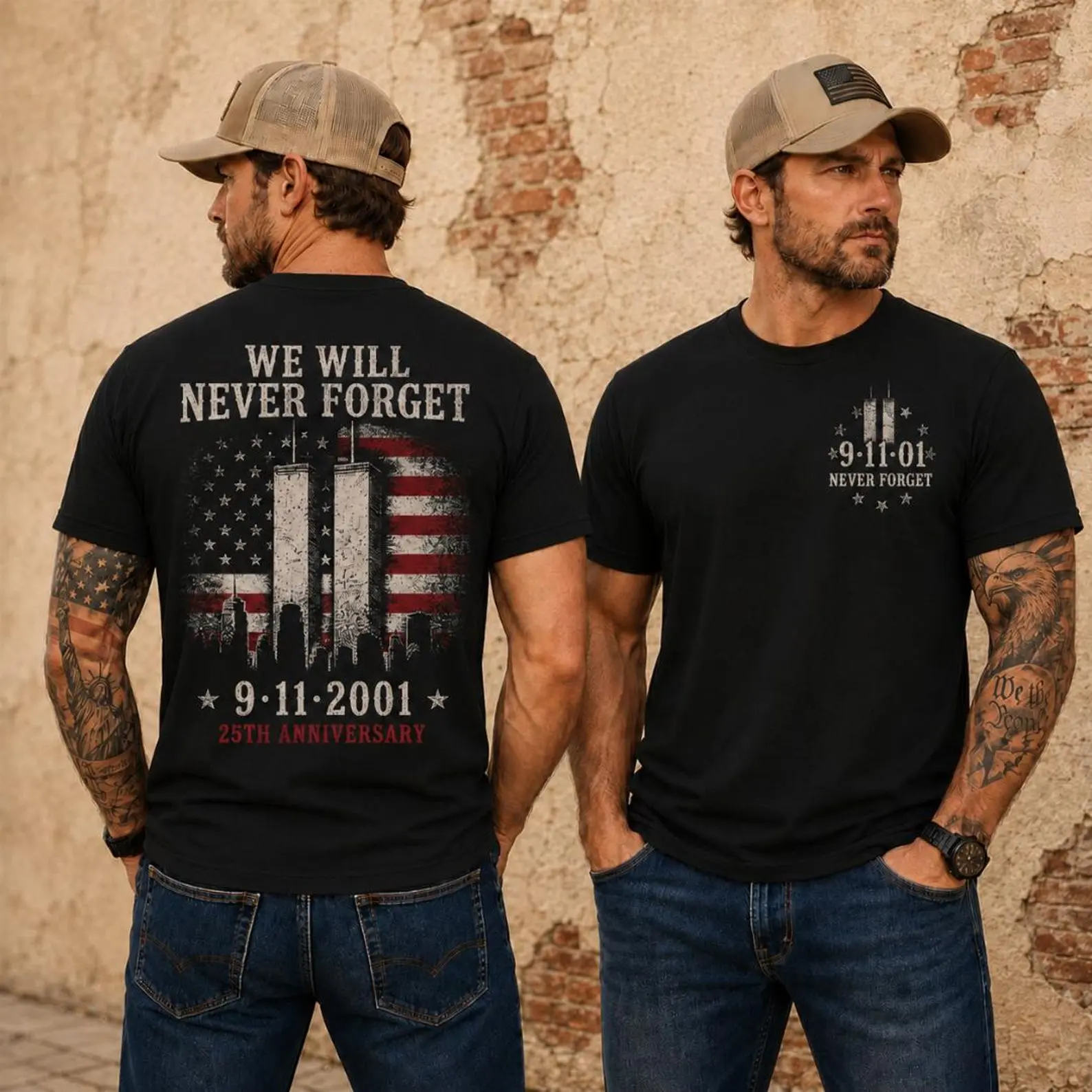 9/11 25th Anniversary T-Shirt, We Will Never Forget Tee, September 11 Memorial T-Shirt, Patriot Day Remembrance Gift, Gift For Women and Men - MonkeyGraphic Apparel