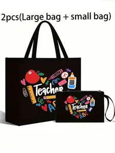 2pcs Large & Small Satchel Gift Set, Preppy Style Random Print, All-Season Fashion Bags, Fashionable Patterned Bag, Versatile Bag, Ideal for Educators, Teacher Appreciation Day Present