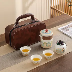 Travel Tea Set Kung Fu Teapot Ceramic Quick Tea Cup One Pot Three Cups Souvenir Business Gift with Logo