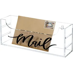 Clear Acrylic Mail Holder with Decorative Black Cursive Mail Label, Wall Mounted or Tabletop, Letter Organizer Box