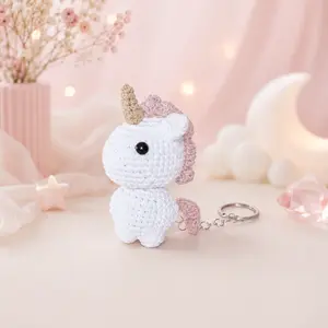 Handmade Tiny Unicorn Crochet Keychain, Cute Amigurumi Animal Charm, Bag Accessory Gift
