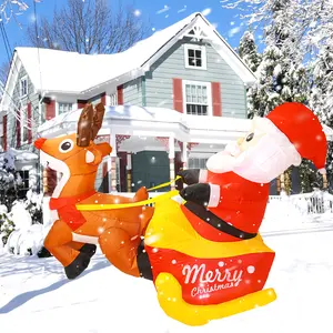 5 FT Long Santa and Reindeer Inflatable Christmas Decorations Outdoor Sleigh, Built-in LED Lights Funny Rein Deer Sled Blow Up Yard Decoration for Winter Vacation Outside Lawn Patio Xmas Indoor Party