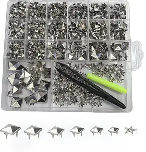 820-Pcs 4-Jaw Design Square Pyramid & Star Studs Kit - Punk Rivets, Spikes for Leathercraft, DIY Projects, DIY Craft Decoration Sewing Haberdashery Snaps
