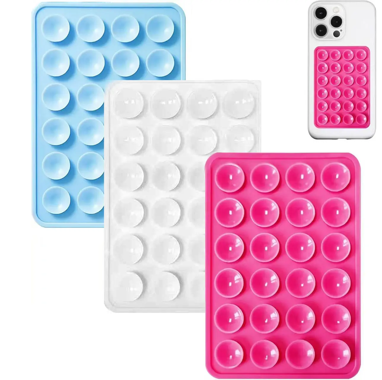 3 PCS Silicone Adhesive Single-Sided Suction Cup Phone Case Mount, Non-Slip Sticky Grip for Cellphones, Strong Holder for Selfies & Videos (White)