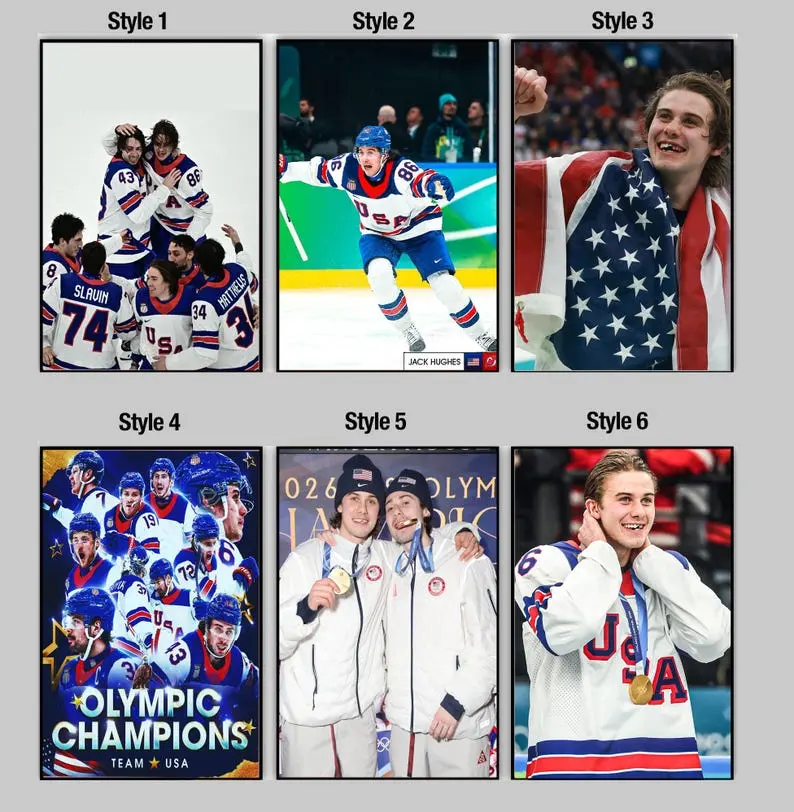 NO FRAME - Jack Hughes Team USA Hockey Golden Goal Poster, Sports Decor, Fan Gift Scene Art