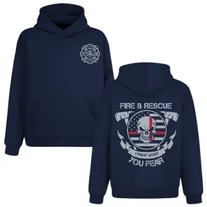 I Fight What You Fear Firefighter Hoodie, 2 Sides, Thin Red Line Skull American Flag
