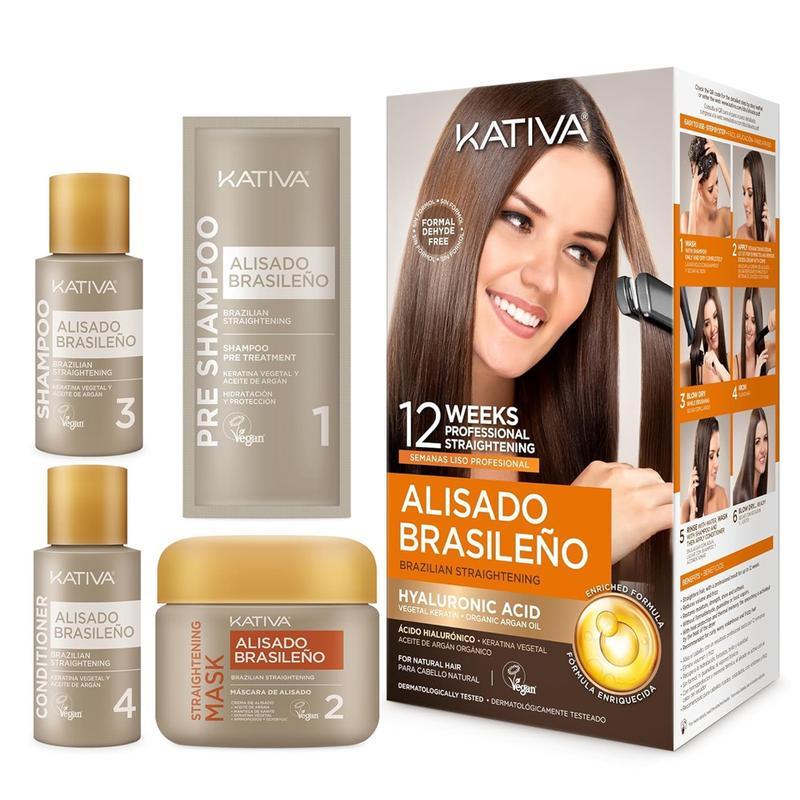 Kativa Brazilian Straightening Perm Kit | Up to 12 Weeks Smooth Hair | Hyaluronic Acid