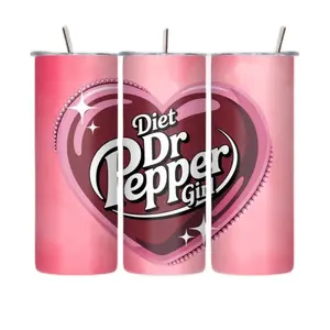 Diet Dr Pepper Girl Tumbler - Pink Heart Design with Classic Logo - Portable Drinkware for Fans Washable Reusable water bottle Beverage Cup Mug Bottled