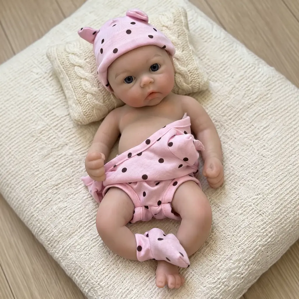 13 Inch Reborn Girl Doll with 3D Painted Skin - Full Body Solid Silicone Real Born Baby Doll, Handmade Soft Touch Newborn Baby Doll for Toy Kid Birthday Festival Gift