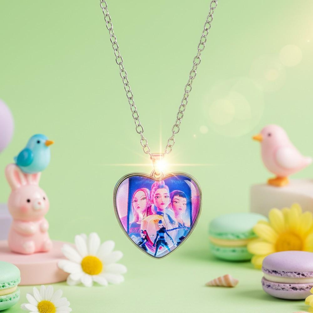 K-Pop  Demon Slayer "Time Gem" Heart Necklace — Featuring a Vibrant, Colorful Love Pendant. Perfect for Daily Wear, Vacations, and Dates — A Delightful and Exquisite Little Gift.