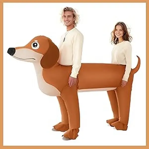 Inflatable dachshund costumes for couples, inflatable costumes for Halloween and other holidays, fun dog costumes for two people, male and female role-playing.