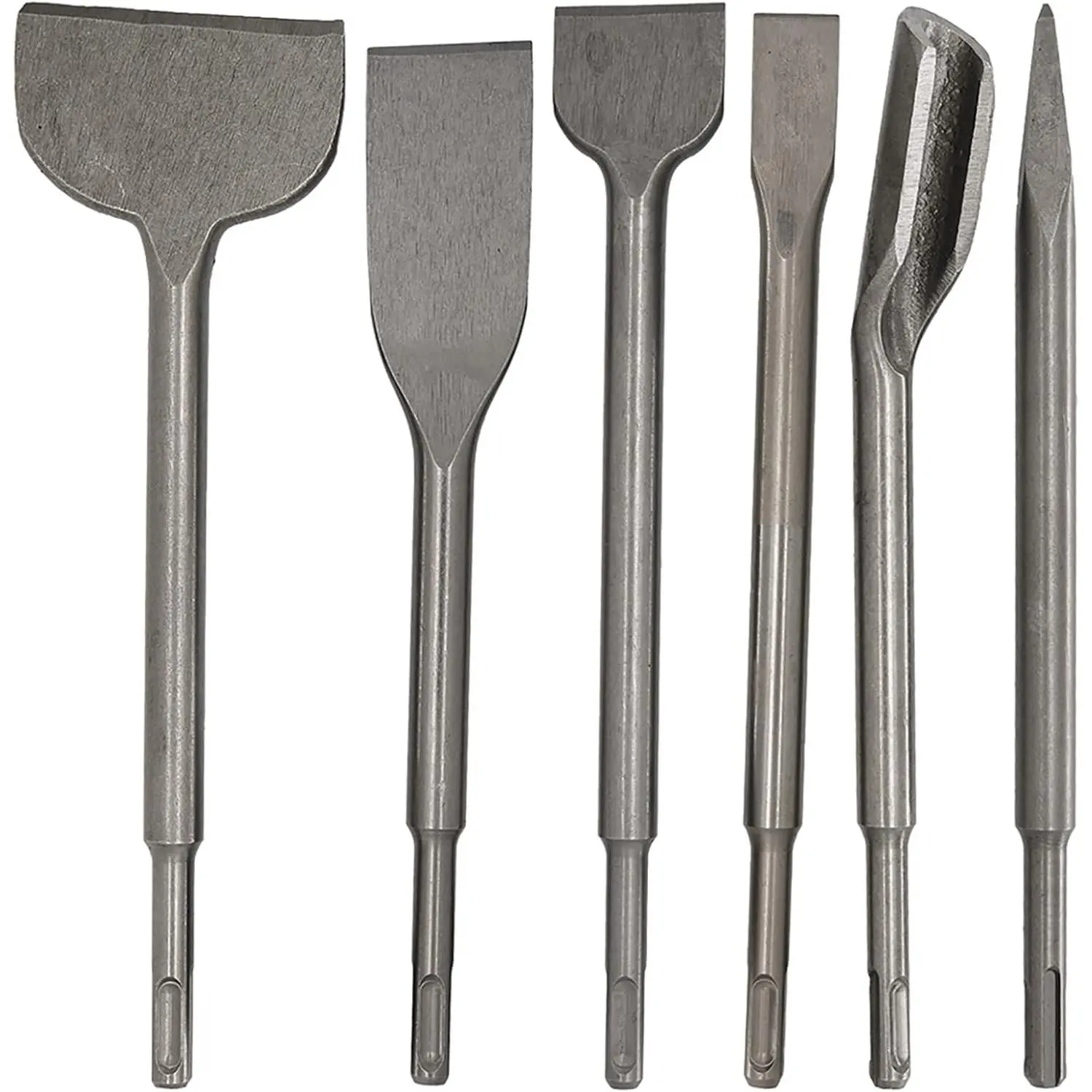 SDS Plus Hammer Drill Chisel Set, Rotary Hammer Bits Set Including Tile chisel, Grooving Chisel, Scrapping Chisel, Flat Chisel, Point Chisel, Scaling Chisel for Tile Masonry Concrete Brick Stone Work