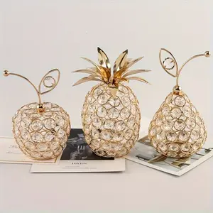 3pcs Glittering Golden Crystal Fruit Decor Set - Sparkling Artificial Apples, Pears & Pineapples for Elegant Tabletop Centerpieces, Jewelry Storage & Gift Ideas - Perfect for Birthday, Wedding, Women & Girls Accessories Organization fake  flowers ornament